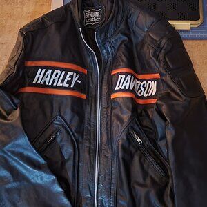 🏍️ Harley-Davidson Genuine Leather Motorcycle Jacket – Black & Orange